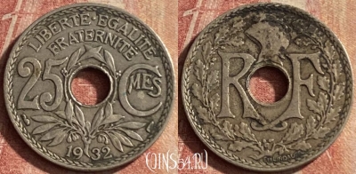Франция 25 сантимов 1932 года, KM# 867a, 128p-139