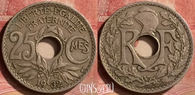Франция 25 сантимов 1932 года, KM# 867a, 130m-048