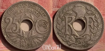 Франция 25 сантимов 1932 года, KM# 867a, 140m-125
