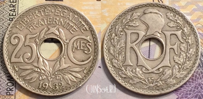 Франция 25 сантимов 1932 года, KM# 867a, 152-119