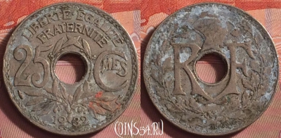 Франция 25 сантимов 1932 года, KM# 867a, 186k-063