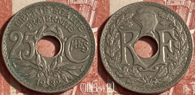 Франция 25 сантимов 1932 года, KM# 867a, 222p-063