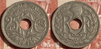 Франция 25 сантимов 1932 года, KM# 867a, 223p-075