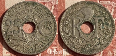 Франция 25 сантимов 1937 года, KM# 867a, 224p-008