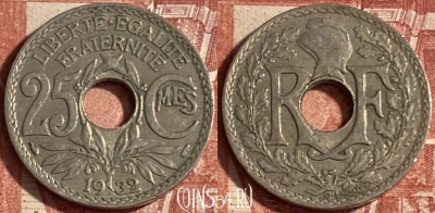 Франция 25 сантимов 1932 года, KM# 867a, 226p-026