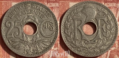 Франция 25 сантимов 1932 года, KM# 867a, 247p-112 ♛