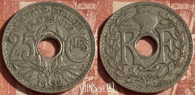 Франция 25 сантимов 1932 года, KM# 867a, 249p-127