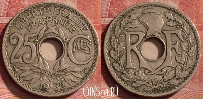 Франция 25 сантимов 1932 года, KM# 867a, 315k-003
