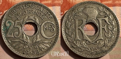 Франция 25 сантимов 1932 года, KM# 867a, 329s-090