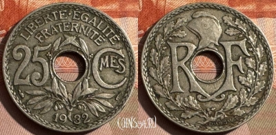 Франция 25 сантимов 1932 года, KM# 867a, 334s-021