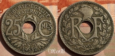 Франция 25 сантимов 1932 года, KM# 867a, 336s-015