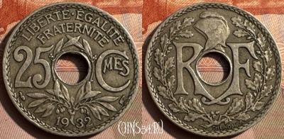 Франция 25 сантимов 1932 года, KM# 867a, 342s-067