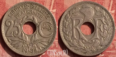 Франция 25 сантимов 1932 года, KM# 867a, 367o-136