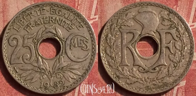 Франция 25 сантимов 1932 года, KM# 867a, 406-141
