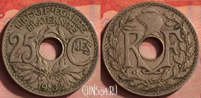 Франция 25 сантимов 1932 года, KM# 867a, 428o-108