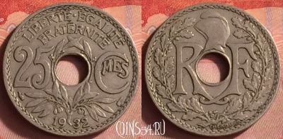 Франция 25 сантимов 1932 года, KM# 867a, 428o-135