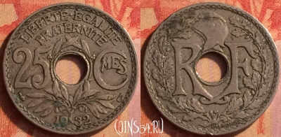 Франция 25 сантимов 1932 года, KM# 867a, 440o-135