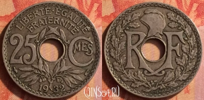 Франция 25 сантимов 1932 года, KM# 867a, 441o-004