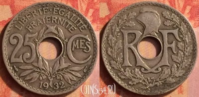 Франция 25 сантимов 1932 года, KM# 867a, 443o-084