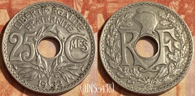 Франция 25 сантимов 1932 года, KM# 867a, 463q-112 ♛