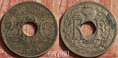 Франция 25 сантимов 1933 года, KM# 867a, 090p-031