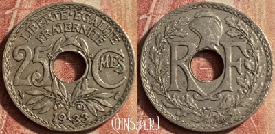 Франция 25 сантимов 1933 года, KM# 867a, 115p-144