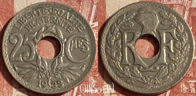 Франция 25 сантимов 1933 года, KM# 867a, 221p-110