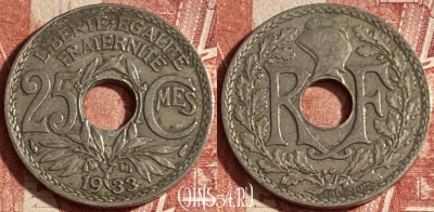 Франция 25 сантимов 1933 года, KM# 867a, 223p-112