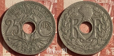Франция 25 сантимов 1933 года, KM# 867a, 224p-026