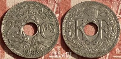 Франция 25 сантимов 1933 года, KM# 867a, 227p-004