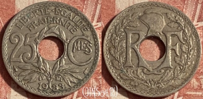 Франция 25 сантимов 1933 года, KM# 867a, 238p-045 ♛