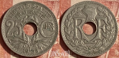 Франция 25 сантимов 1933 года, KM# 867a, 239p-049