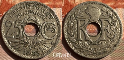 Франция 25 сантимов 1933 года, KM# 867a, 325s-002