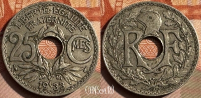 Франция 25 сантимов 1933 года, KM# 867a, 328s-131