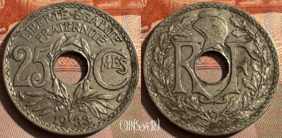 Франция 25 сантимов 1933 года, KM# 867a, 329s-004 ♛