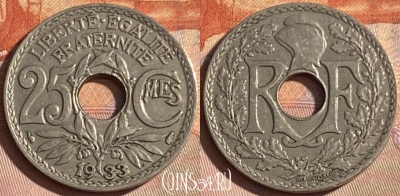 Франция 25 сантимов 1933 года, KM# 867a, 337p-011 ♛