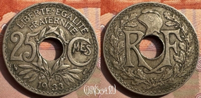 Франция 25 сантимов 1933 года, KM# 867a, 345s-029