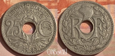 Франция 25 сантимов 1933 года, KM# 867a, 348p-063 ♛