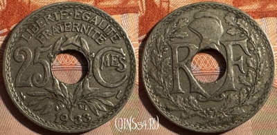 Франция 25 сантимов 1933 года, KM# 867a, 351s-052
