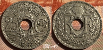 Франция 25 сантимов 1933 года, KM# 867a, 353s-119