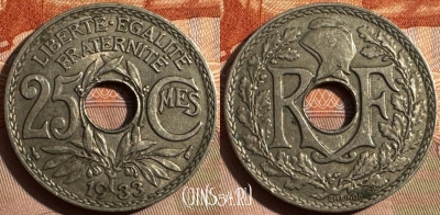 Франция 25 сантимов 1933 года, KM# 867a, 355s-018
