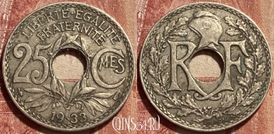 Франция 25 сантимов 1933 года, KM# 867a, 390q-108 ♛