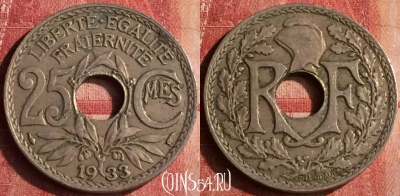 Франция 25 сантимов 1933 года, KM# 867a, 399-099