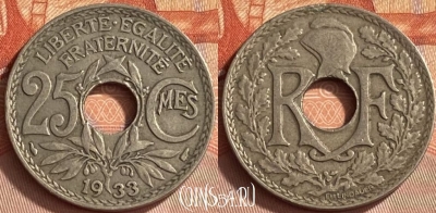 Франция 25 сантимов 1933 года, KM# 867a, 412o-053