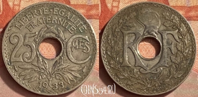 Франция 25 сантимов 1933 года, KM# 867a, 412o-057 ♛