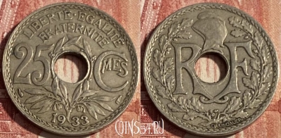 Франция 25 сантимов 1933 года, KM# 867a, 424p-064 ♛