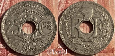 Франция 25 сантимов 1933 года, KM# 867a, 425p-096 ♛