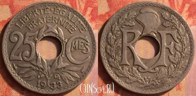 Франция 25 сантимов 1933 года, KM# 867a, 440o-137