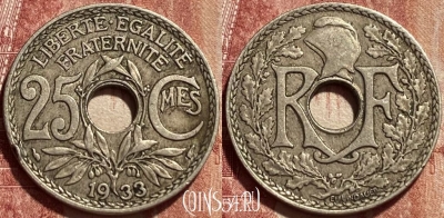 Франция 25 сантимов 1933 года, KM# 867a, 461q-024 ♛
