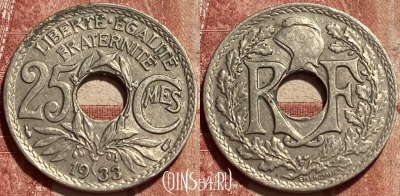 Франция 25 сантимов 1933 года, KM# 867a, 461q-479 ♛